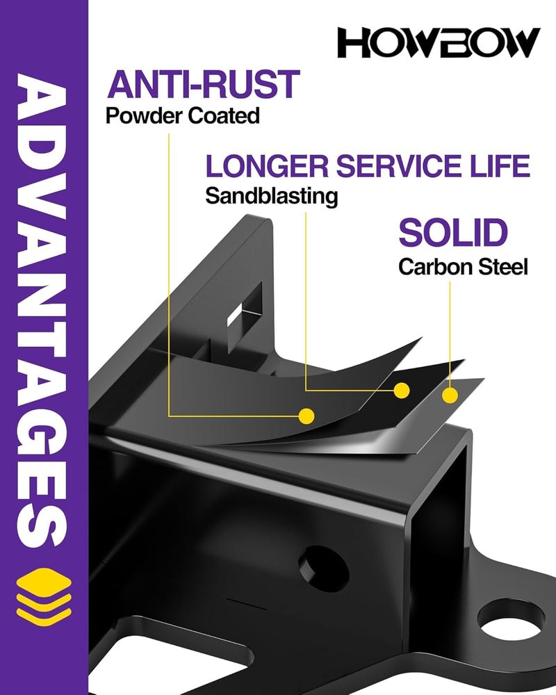 HOWBOW Zero Turn Lawn Mower Hitch with 1-1/4" Receiver, 6mm Thicker Heavy Duty Steel Trailer Receiver Hitch, Universal Upgrade 1-1/4 Hitch Receiver with Versatile Chain Slot and Carriage Bolt Hardware - Image 3